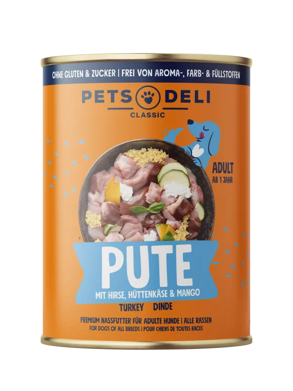 Pets Deli Classic Pute mit Hirse, Hüttenkäse und Mango 400g